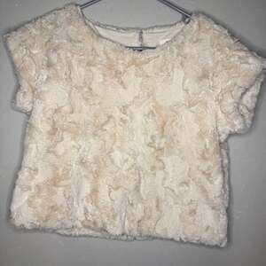 Anthropologie Maeve Faux Fur Cropped Short Sleeve Boxy Top